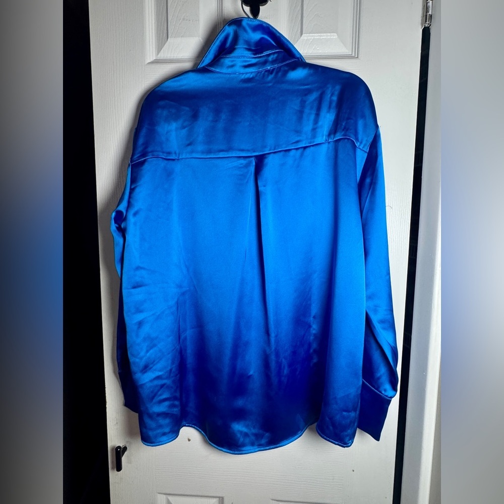 Caroline Constas Royal Blue Satin Button-Down Blouse | US S - Picture 5 of 6